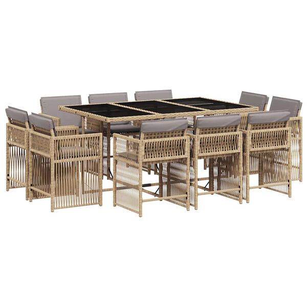 vidaXL 11-delige Tuinset met kussens poly rattan gemengd beige
