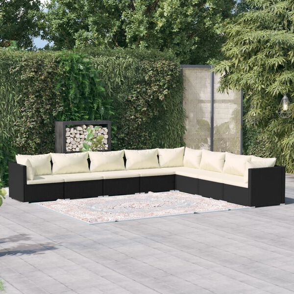 vidaXL 8-delige Loungeset met kussens poly rattan zwart