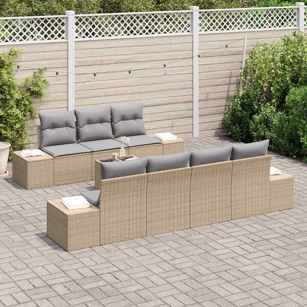 vidaXL Tuin Sofa Set met kussen 8 pcs Beige en Grijs poly rattan