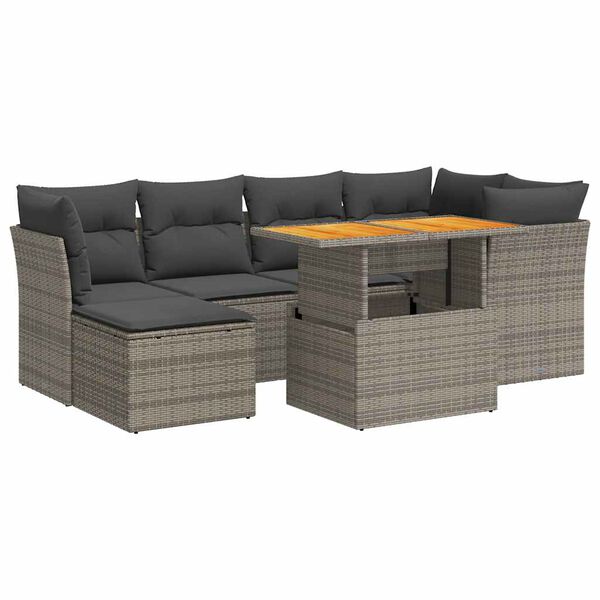 vidaXL 7-delige Loungeset met kussens poly rattan grijs