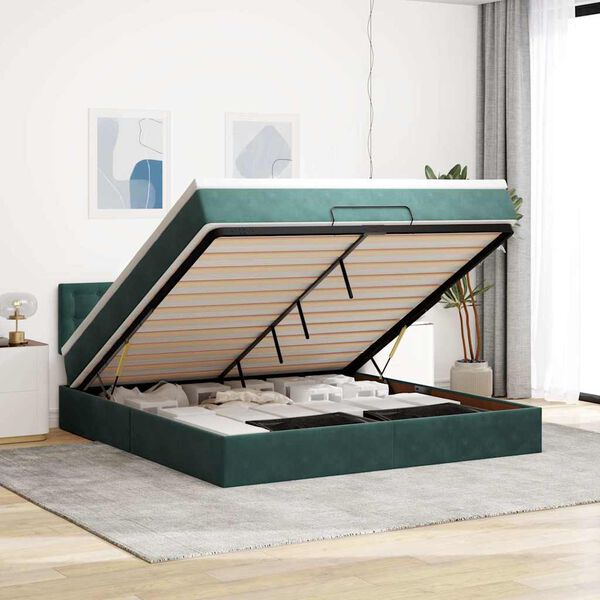 vidaXL Ottoman bed met matras 180x200 cm fluweel donkergroen