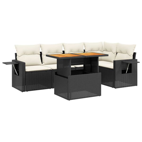vidaXL 6-delige Loungeset met kussens poly rattan zwart