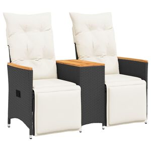 vidaXL Tuinbank 2-zits verstelbaar met tafel poly rattan zwart