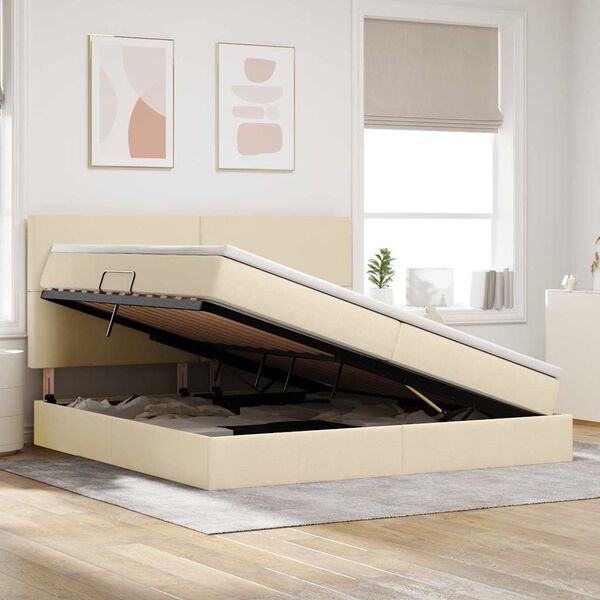 vidaXL Opbergbed met LED met matras Cr&egrave;me 200 x 200 cm Polyester