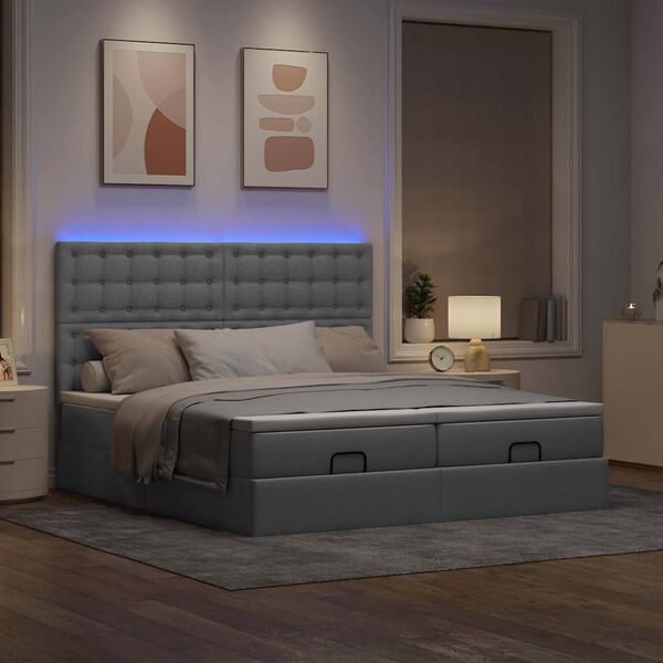 vidaXL Ottoman bed met matrassen en LED's 160x200cm stof lichtgrijs