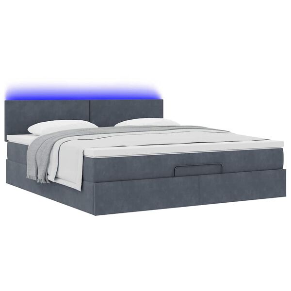 vidaXL Ottoman bed met matras en LED's 160x200cm fluweel donkergrijs