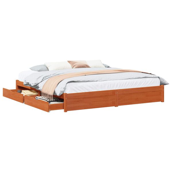 vidaXL Bedframe met lade Wasbruin 200 x 200 cm Massief Vurenhout