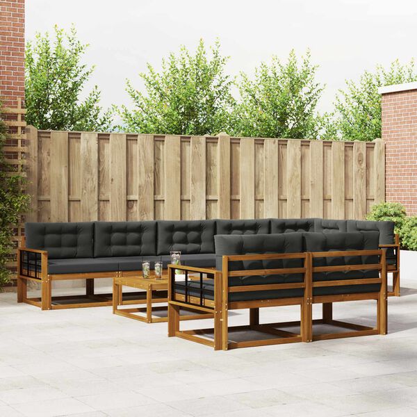 vidaXL Buiten bankenset met kussen 9 pcs Natuurlijk en Antraciet