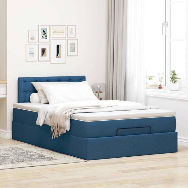 vidaXL Bed poef met matras en LED's 120x200 cm stof blauw