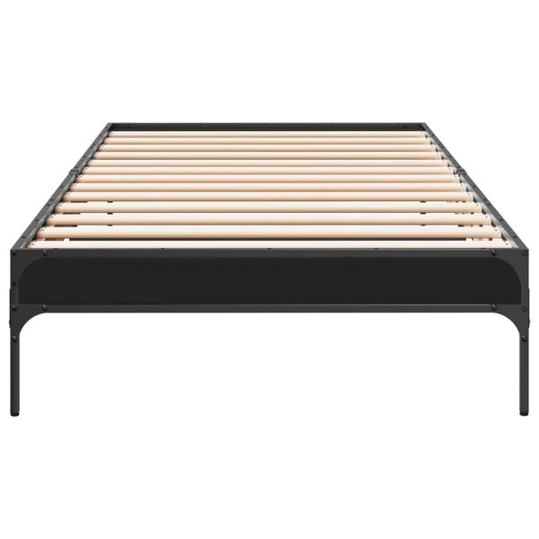 vidaXL Bedframe bewerkt hout en metaal zwart 90x190 cm