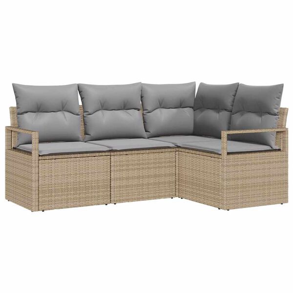 vidaXL Bankstel met kussen 4 pcs Beige en Licht Grijs poly rattan