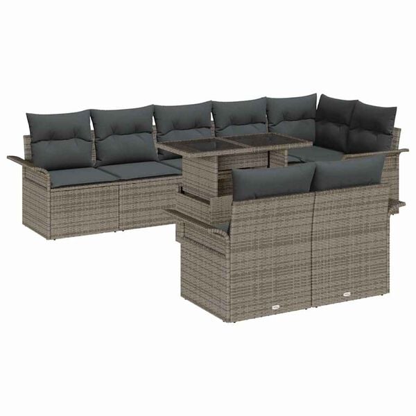 vidaXL Tuin Sofa Set met kussen 9 pcs Grijs Poly riet