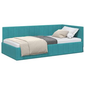 vidaXL Hoekbedframe met hoofdeinde Turquoise 90 cm x 190 cm Fluweel