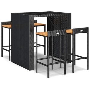 vidaXL 5-delige Tuinbarset poly rattan en massief acaciahout zwart