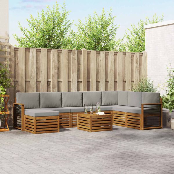 vidaXL Hoekbank Set 9 pcs Natuurlijk en Lichtgrijs Massief Acaciahout