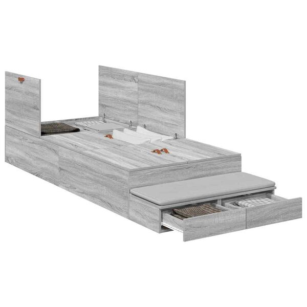 vidaXL Opbergbedframe met lade Grijs Sonoma 75 cm Bewerkt hout