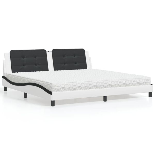 vidaXL Bed met matras "Zadar" kunstleer wit en zwart 200x200 cm