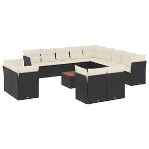 vidaXL 14-delige Loungeset met kussens poly rattan zwart