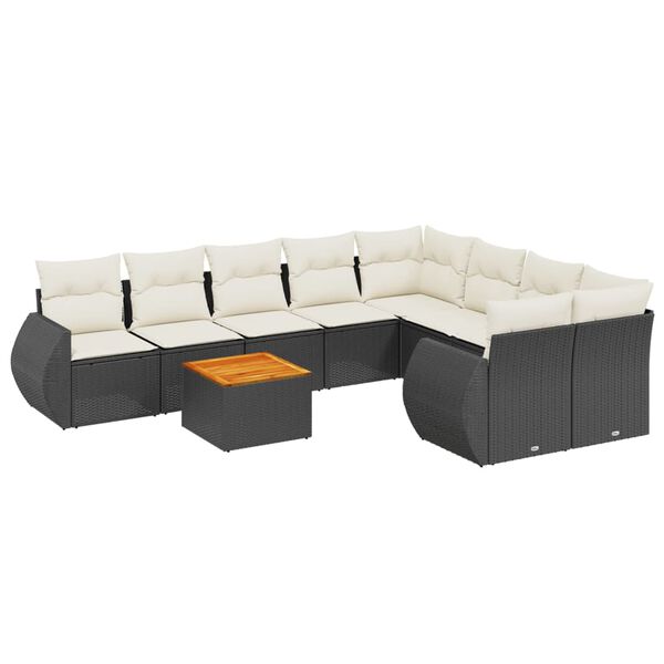 vidaXL 9-delige Loungeset met kussens poly rattan zwart