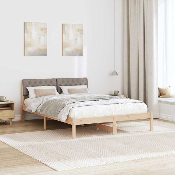 vidaXL Bedframe Bruin en taupe 135 x 190 cm Massief grenenhout