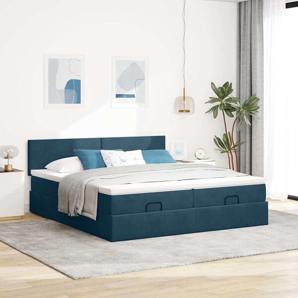 vidaXL Ottoman bed met matrassen 180x200cm fluweel donkerblauw