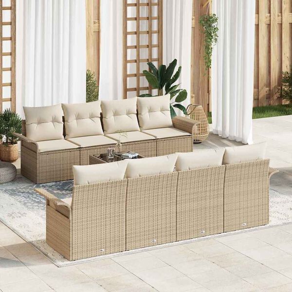 vidaXL Tuin Sofa Set met kussen 9 pcs Beige en Cr&egrave;me poly rattan