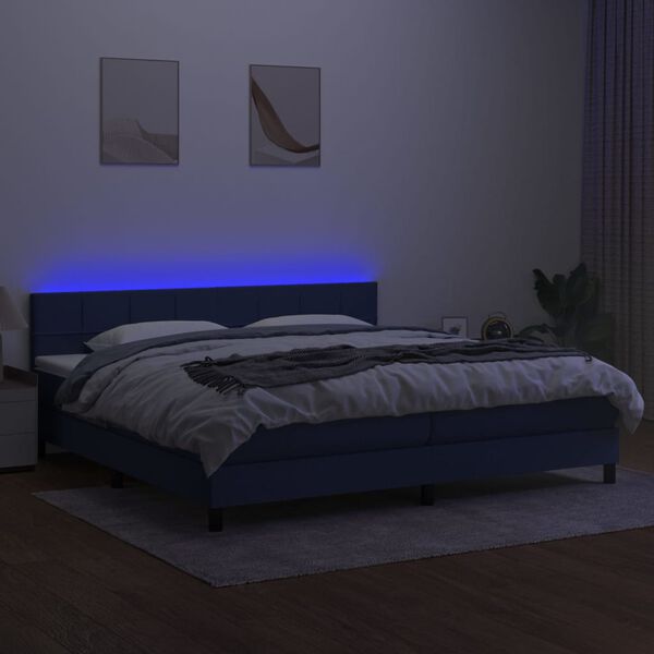vidaXL Boxspring met matras en LED stof blauw 200x200 cm