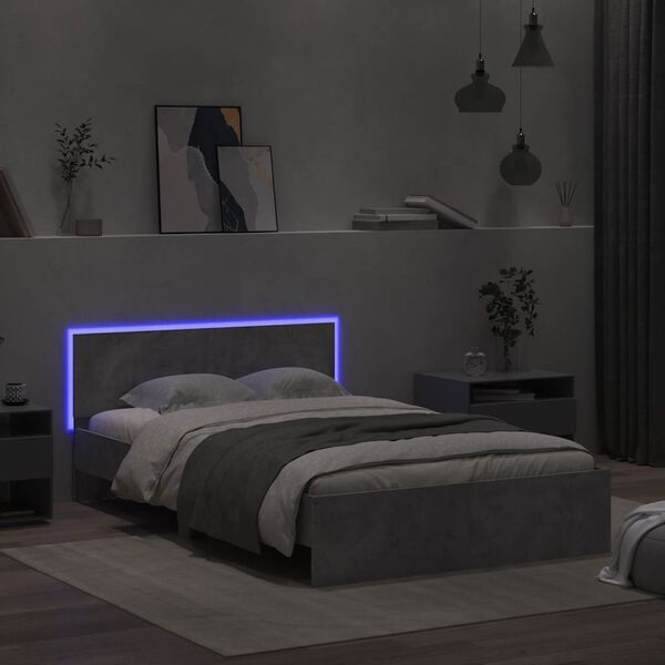 vidaXL Bedframe met hoofdeinde en LED betongrijs 140x190 cm