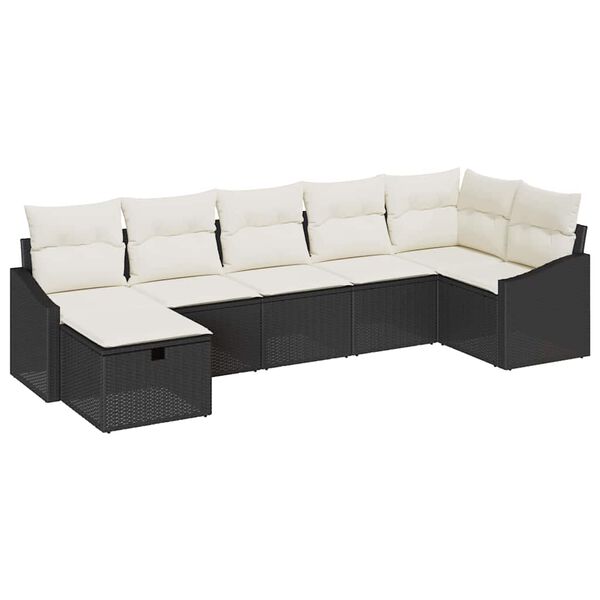vidaXL Tuin Sofa Set met kussen 7 pcs Zwart Poly riet