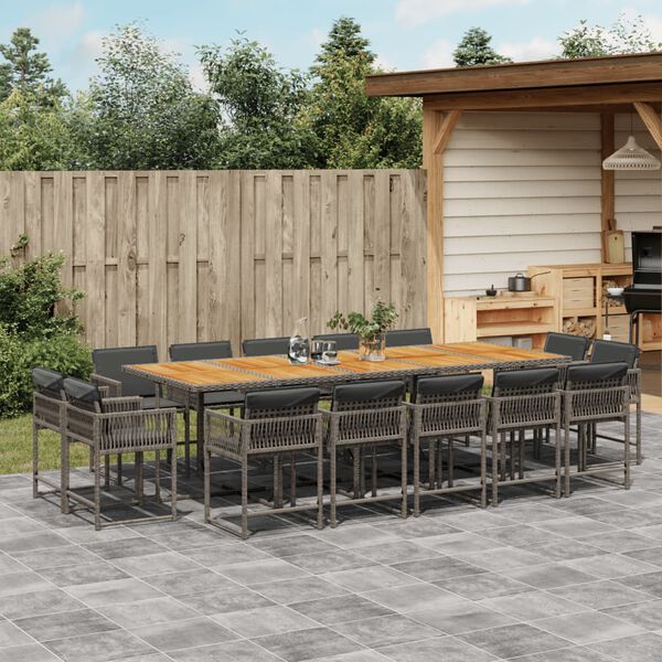 vidaXL 15-delige Tuinset met kussens poly rattan grijs