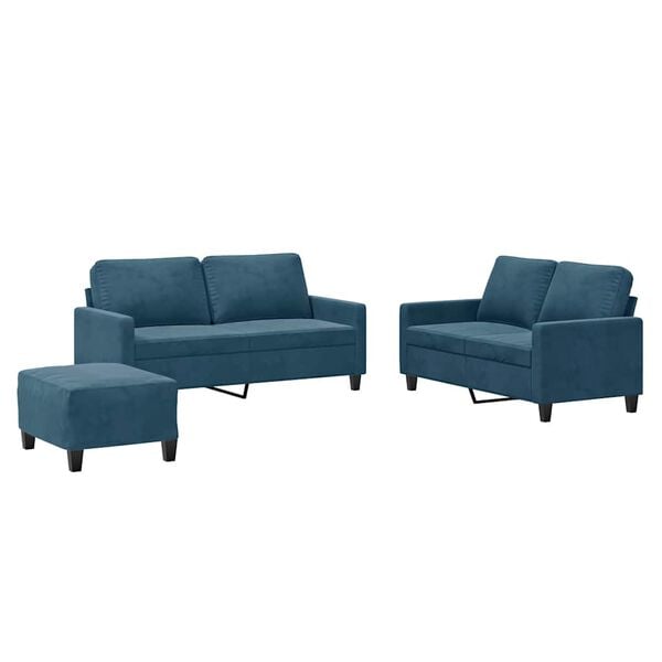 vidaXL 3-delige Loungeset met kussens fluweel blauw