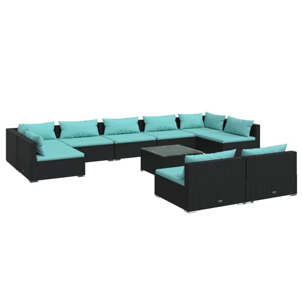 vidaXL 10-delige Loungeset met kussens poly rattan zwart