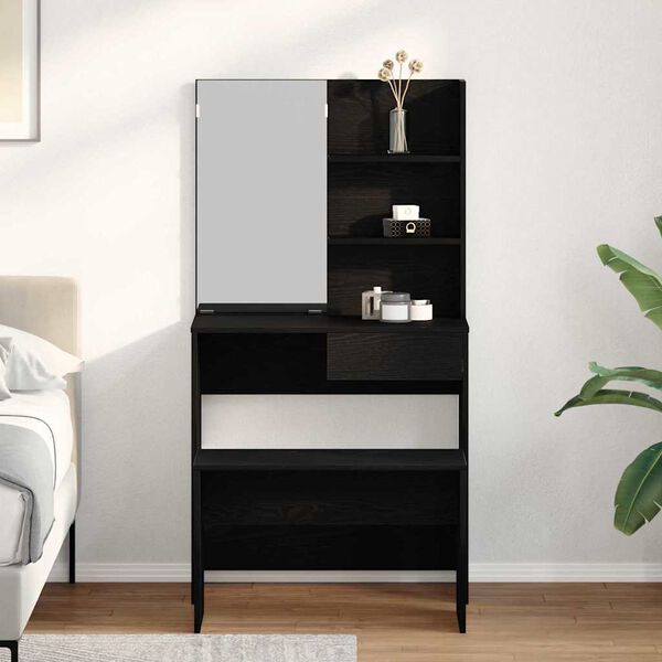 vidaXL Toilettafel Set met lade 2 pcs Zwart Eiken Bewerkt hout