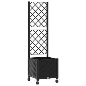 vidaXL Tuinplantbak met schutting en wielen Zwart 40 x 40 x 146 cm PP