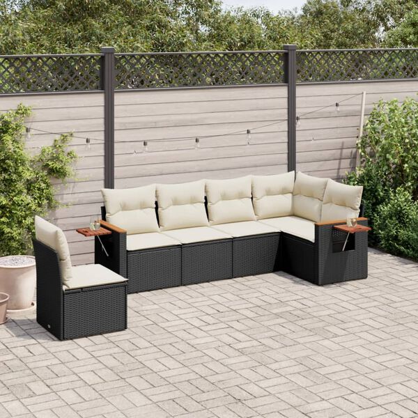 vidaXL 6-delige Loungeset met kussens poly rattan zwart