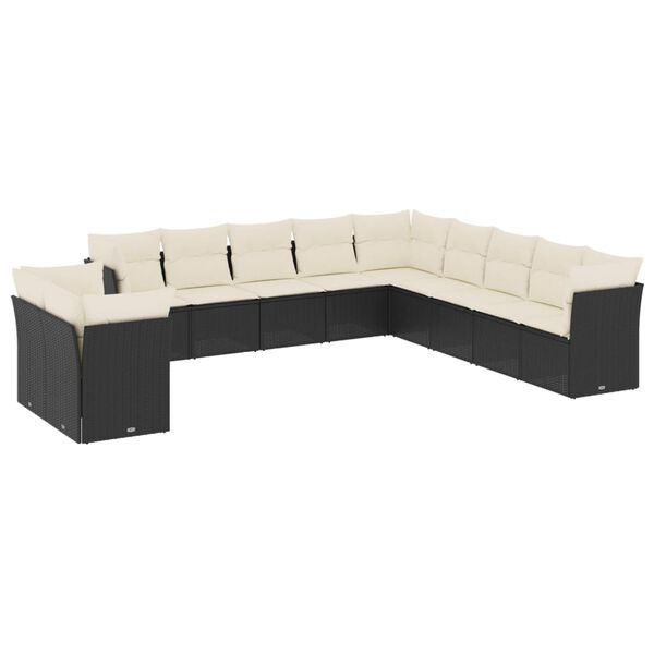 vidaXL 11-delige Loungeset met kussens poly rattan zwart