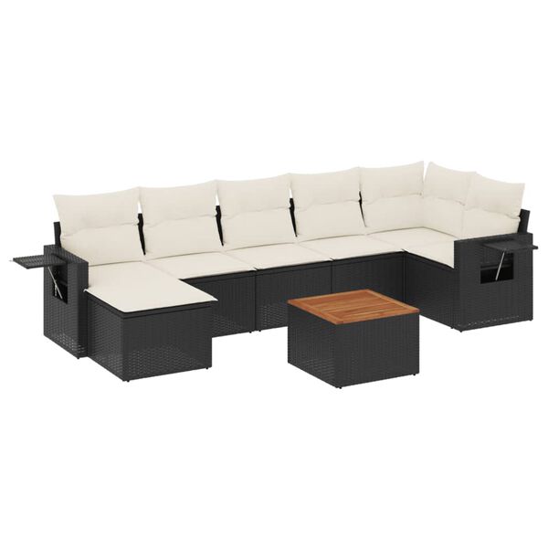 vidaXL 8-delige Loungeset met kussens poly rattan zwart
