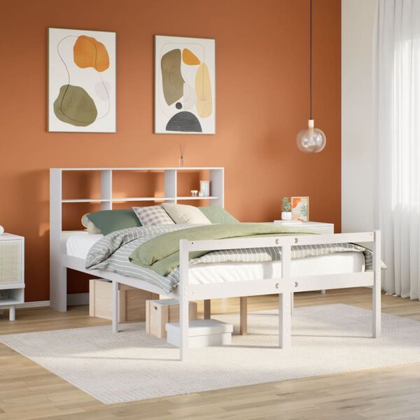 vidaXL Bed met boekenkast zonder matras grenenhout wit 120x200 cm