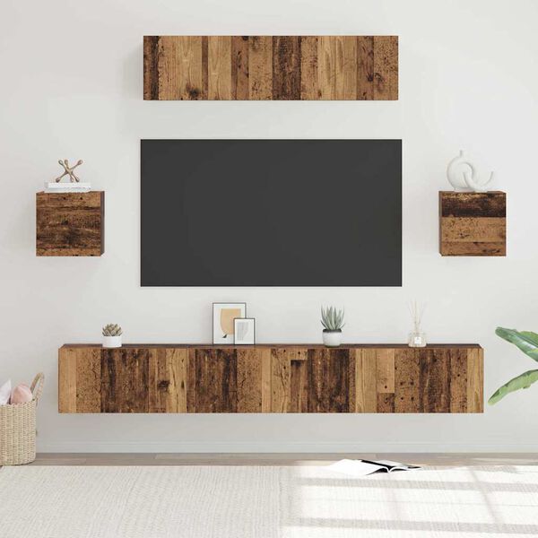 vidaXL Tv-meubelset Wandgemonteerd 7 pcs Oud Hout Bewerkt hout