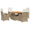 vidaXL 5-delige Tuinset met kussens poly rattan beige