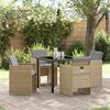 vidaXL Tuin eettafelset met kussen 5 pcs Beige poly rattan