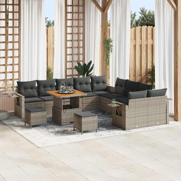vidaXL Tuin Sofa Set met kussen met opslag 13 pcs Grijs poly rattan
