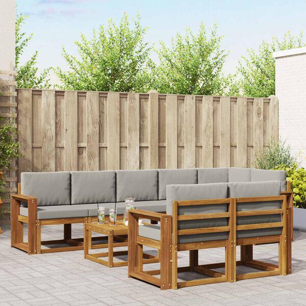 vidaXL Buiten bankenset met kussen 9 pcs Natuurlijk en Lichtgrijs