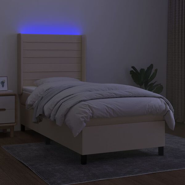 vidaXL Boxspring met matras en LED stof cr&egrave;mekleurig 80x200 cm