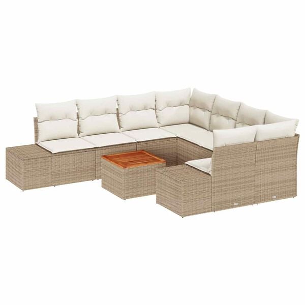 vidaXL Tuinbankenset met kussen 9 pcs Beige poly rattan