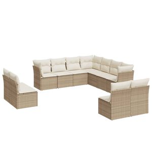 vidaXL 11-delige Tuinset met kussens poly rattan beige