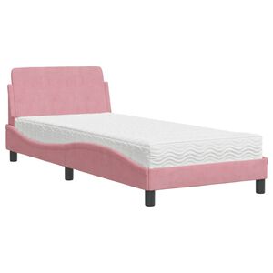vidaXL Bed met matras "Dover" fluweel roze 90x200 cm