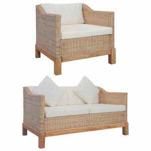 vidaXL 2-delig Bankstel met kussens natuurlijk rattan