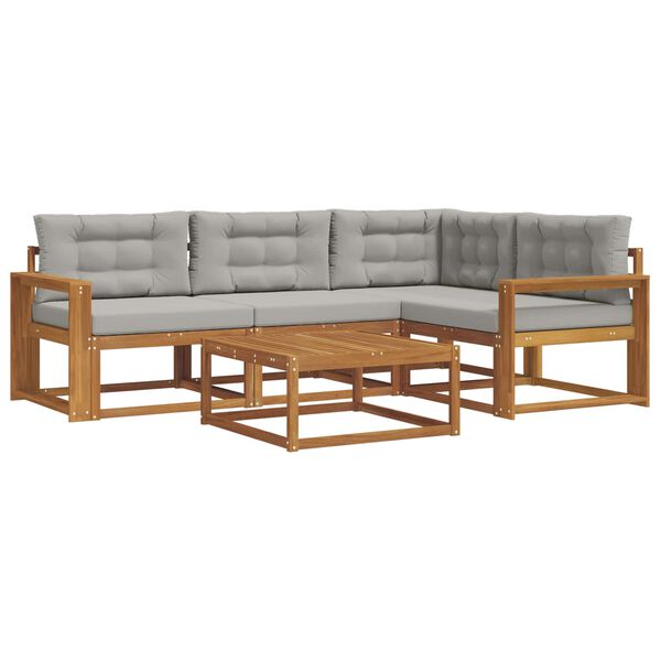 vidaXL Buiten bankenset met kussen 5 pcs Natuurlijk en Lichtgrijs