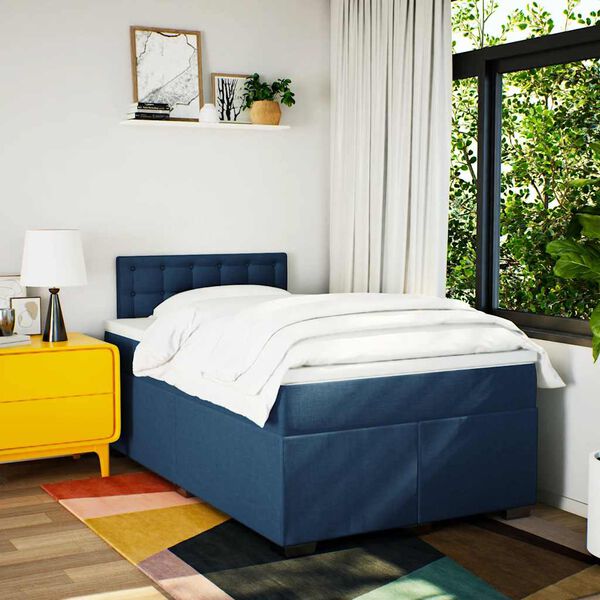 vidaXL Boxspring met matras stof blauw 120x190 cm